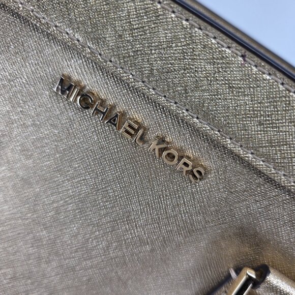 Michael Kors Dillon Large Satchel Champagne Gold Saffiano Leather - Picture 6 of 16